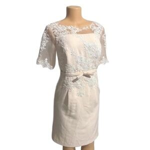 LanTing Bride Elegant Women's Lace Overlay Dress with Bow Belt Size L